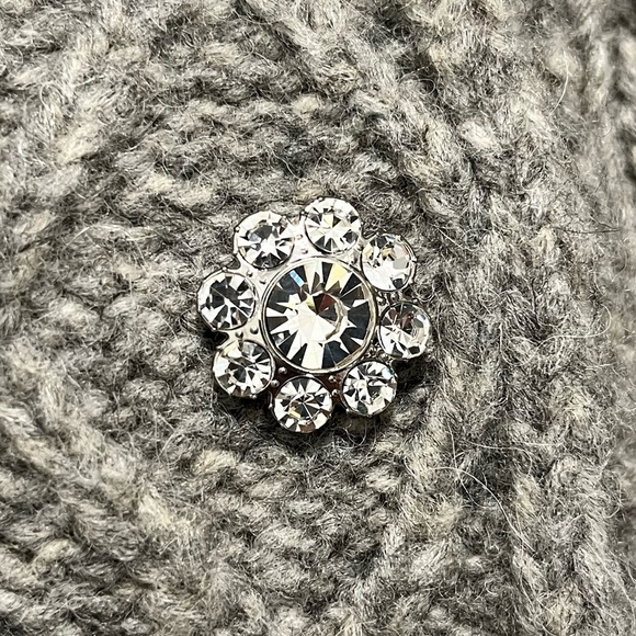J Crew Cableknit gray turtleneck cardigan sweater Wool Alpaca blend S gem button - Picture 4 of 9